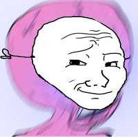 pink wojak wearing smug mask 