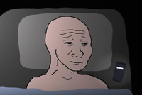 pinkish wojak laying in bed sad 