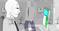 wojak at office computer miserable 