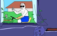 wojak bothered by boomer mowing 