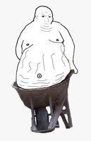 wojak carrying fat stomach in wheelbarrow 