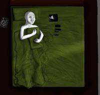 wojak crying in bed with green sheets 