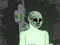 wojak cyborg jacked into computer 