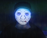 wojak doomer face illuminated night walk 