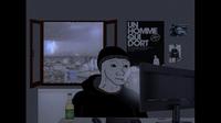 wojak doomer in room stormy night 