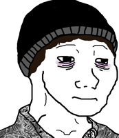 wojak doomer wearing beanie 