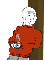 wojak drinking coffee wearing sweater 