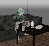 wojak drinking monster after gym 