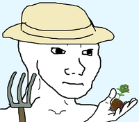 wojak farmer farming small pepe plants 