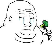 wojak fat crying eating broccolli 