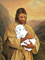 wojak fat held by jesus 