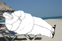 wojak fat laying on beach 