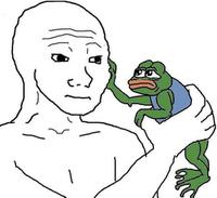 wojak holds pepe frog 