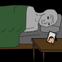 wojak in bed thinking about girl 