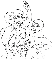 wojak muscle surrounded by dark eyed muscle wojaks 