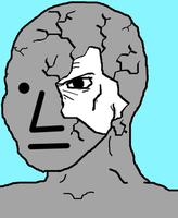 wojak npc face breaking out of skull 