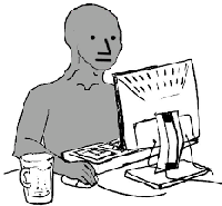 wojak npc sitting behind computer 