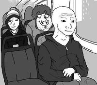 wojak on bus sitting alone 