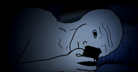 wojak reading phone bed 