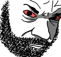 wojak red eyes fuzzy beard 