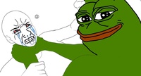 wojak seething choked by smug pepe 