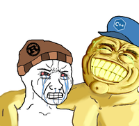 wojak seething rust user vs c++ laughing guy 