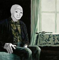 wojak sitting in room alone window 