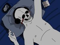 wojak skull headphones bed 