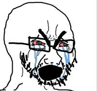 wojak soy boy open mouth crying glasses 