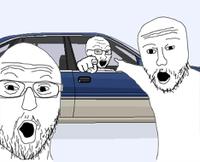 wojak soy boys pointing at car 