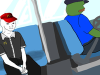 wojak wagie on bus pepe driver 