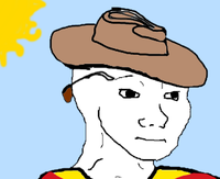 wojak wearing hat outside 